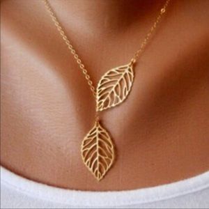 Double Interlocking Gold Leaf Necklace